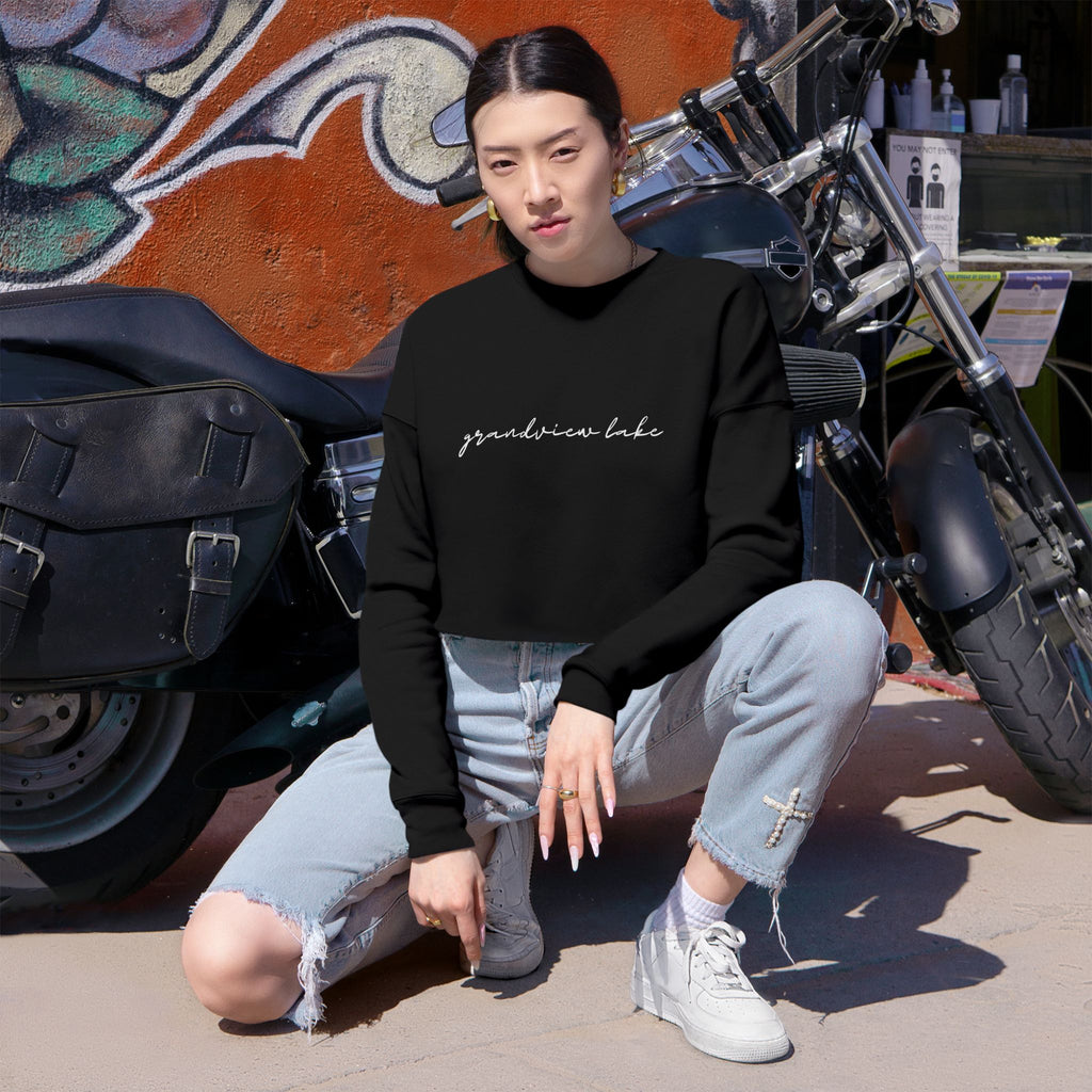 Cropped Hem Sweatshirt — 'grandview lake' Script Logo, Cozy Casual Pullover