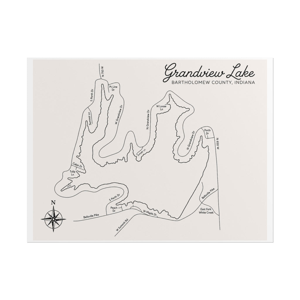 Grandview Lake Map Poster — Rolled Vintage Nautical Lake Map Wall Art