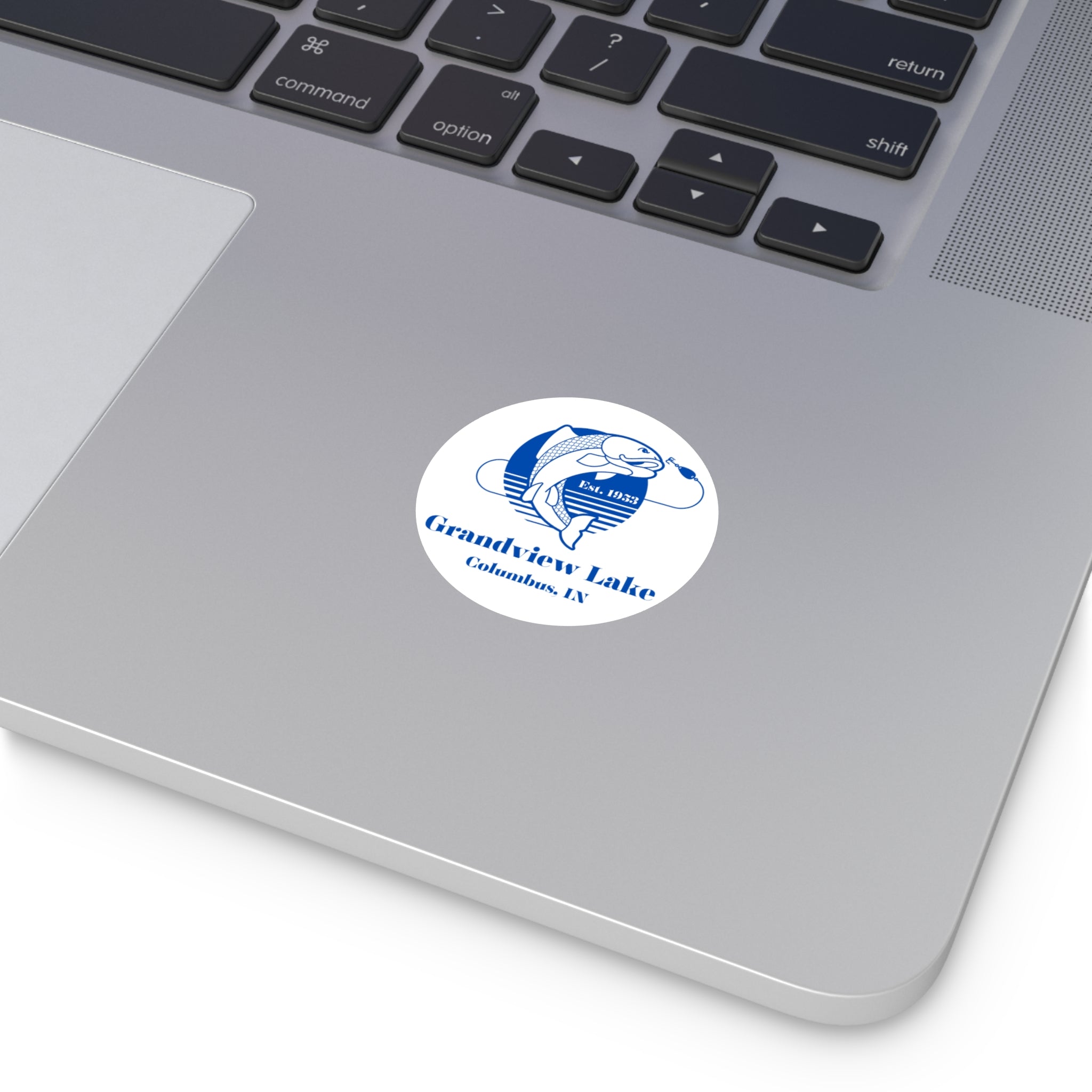 Grandview Lake Fishing Sticker — Round Vinyl 'Est. 1953' (Columbus, IN)