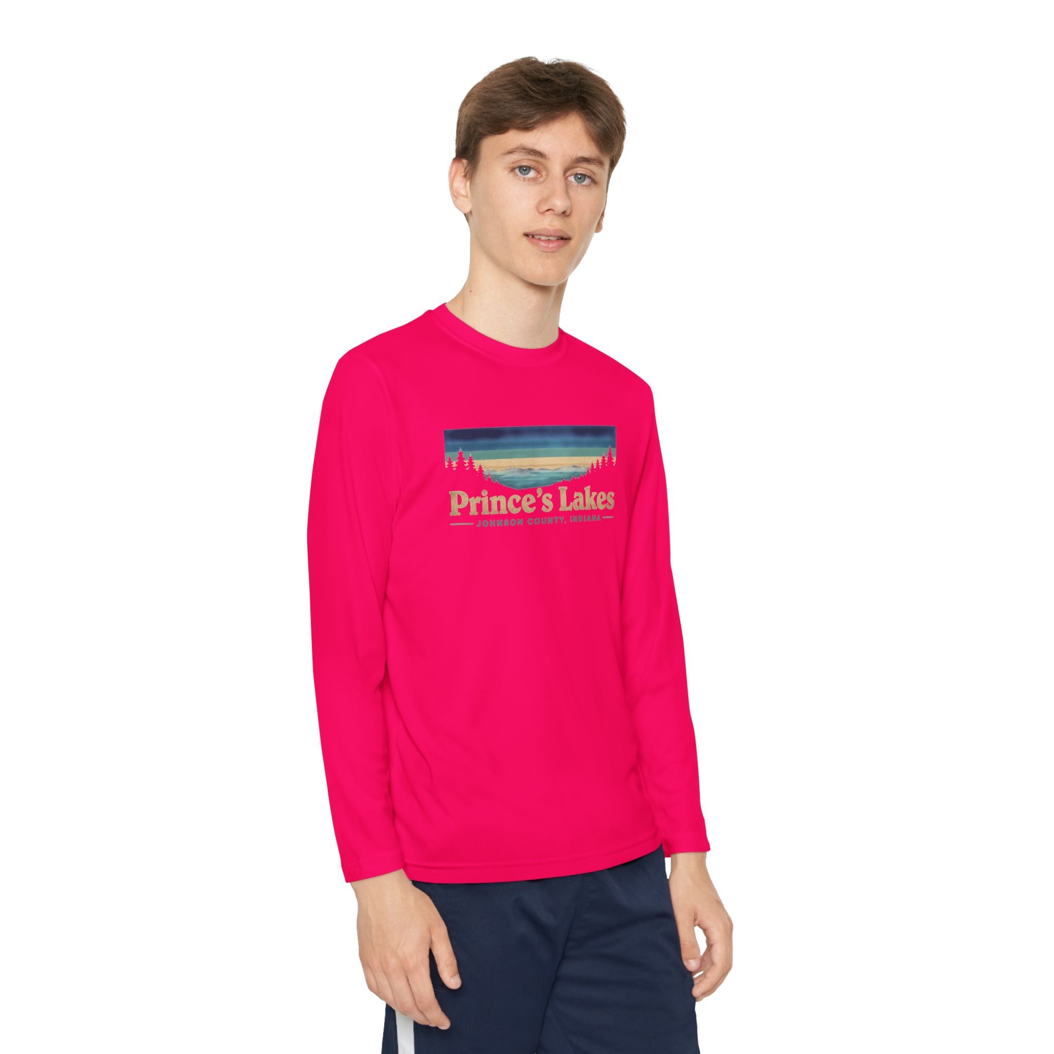 Prince's Lakes Youth Long Sleeve Tee — Retro Lakeside Nature Design