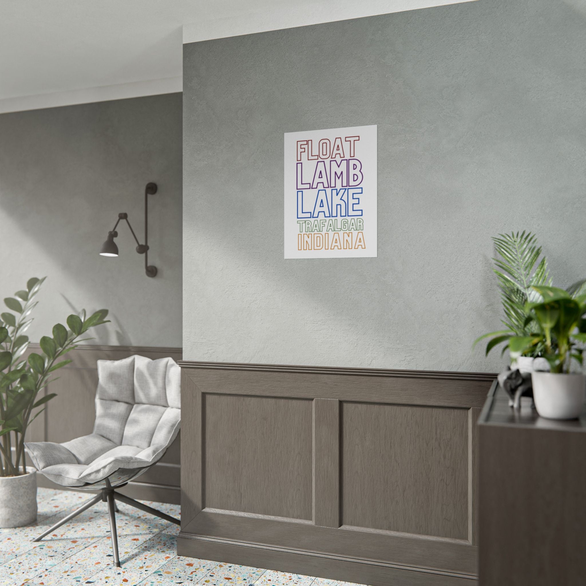Rolled Poster — Float Lamb Lake Trafalgar Indiana Minimal Typography Art