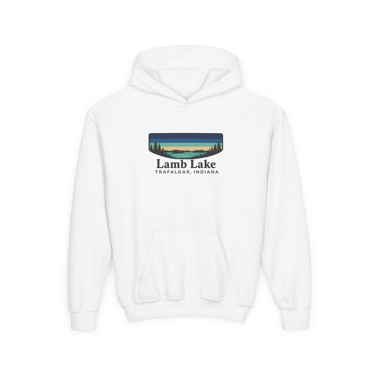 Youth Hoodie — Lamb Lake Indiana Retro Lake Graphic