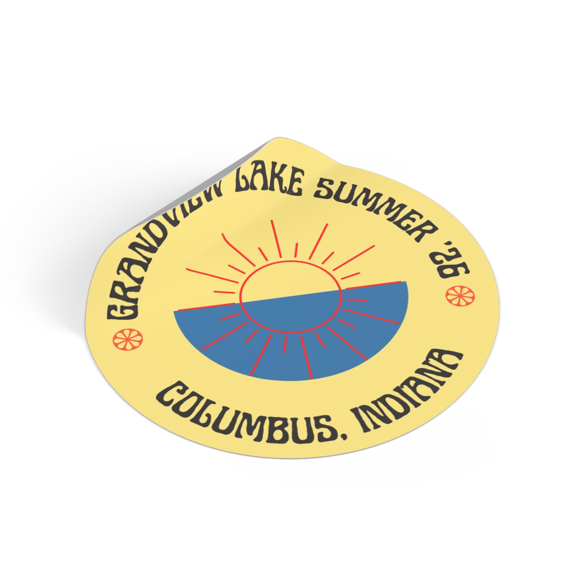 Grandview Lake Round Vinyl Sticker —Columbus, Indiana 2026 Souvenir