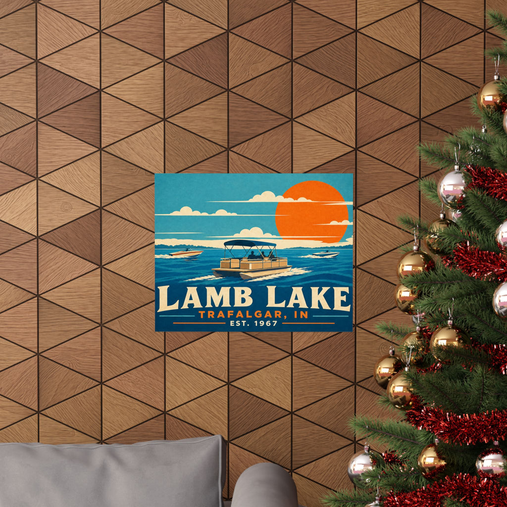 Lamb Lake Poster — Vintage Lake Boat Print (Trafalgar, IN, Est. 1967)