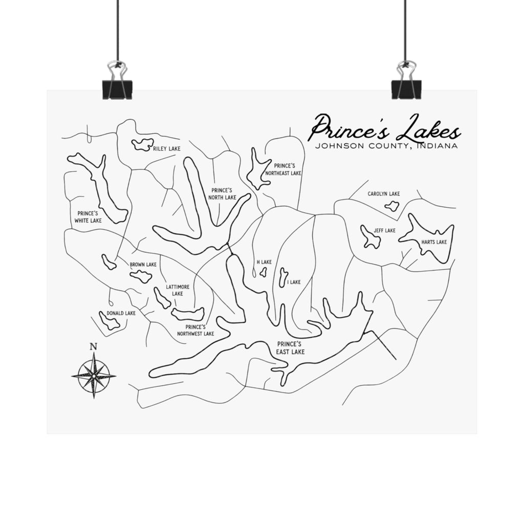Prince's Lakes Map Poster — Matte Horizontal Lake Map Print