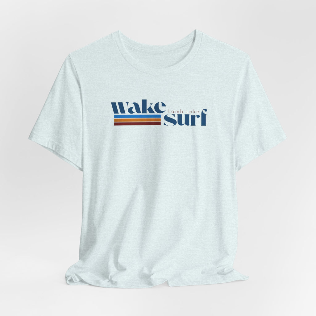 Wake Surf Lamb Lake Stripe Tee — Retro Surfing Graphic T-Shirt