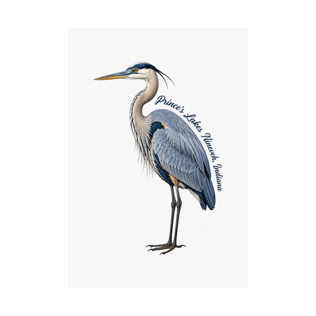 Great Blue Heron Art Print Poster — Matte Vertical Nature Illustration (Prince's Lakes Nineveh, Indiana)