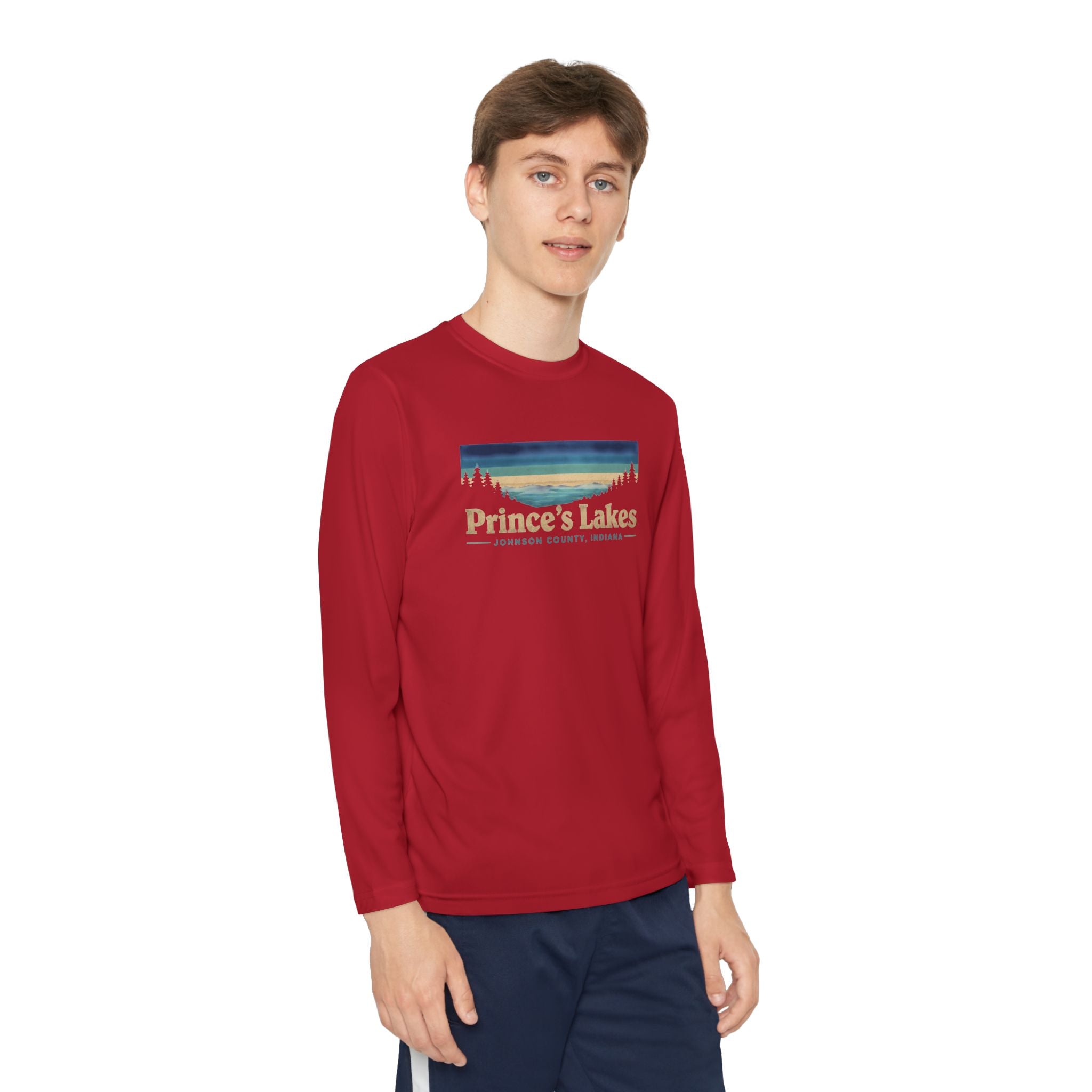 Prince's Lakes Youth Long Sleeve Tee — Retro Lakeside Nature Design