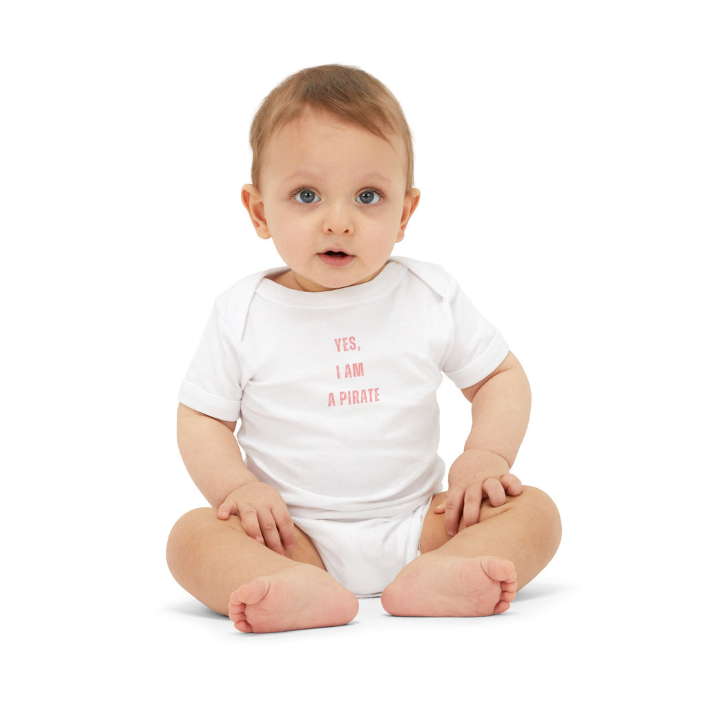 Infant One-Piece Bodysuit — "Yes, I Am a Pirate" Minimal Pink Text Baby Onesie