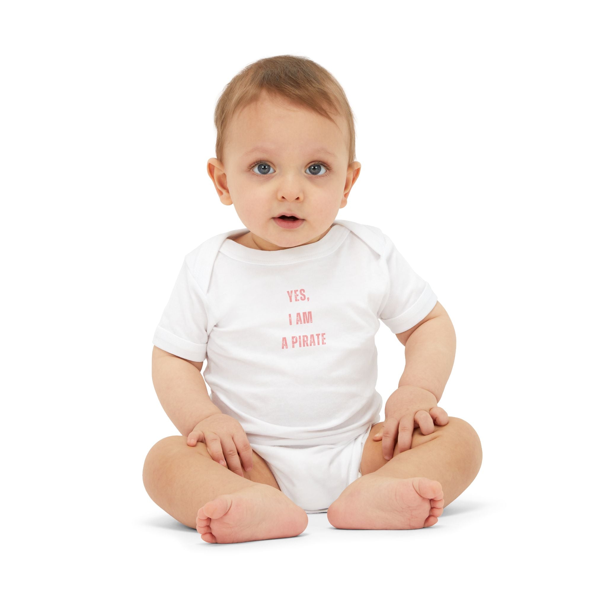 Infant One-Piece Bodysuit — "Yes, I Am a Pirate" Minimal Pink Text Baby Onesie