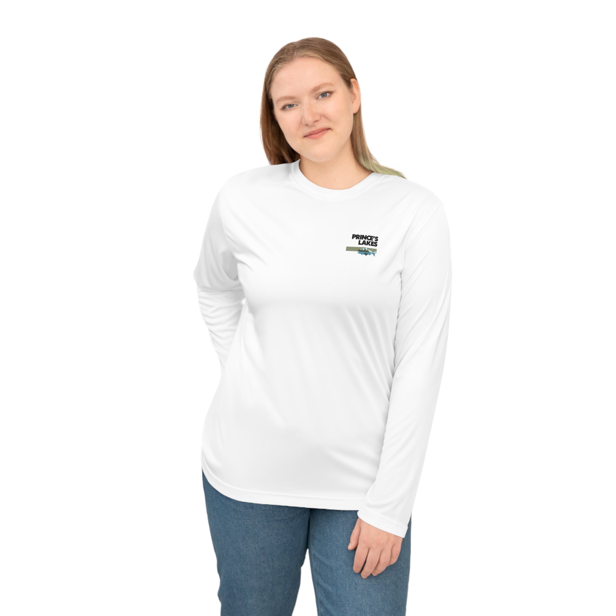 Performance Long Sleeve Shirt — Fish Princes Lakes Logo Chest Print