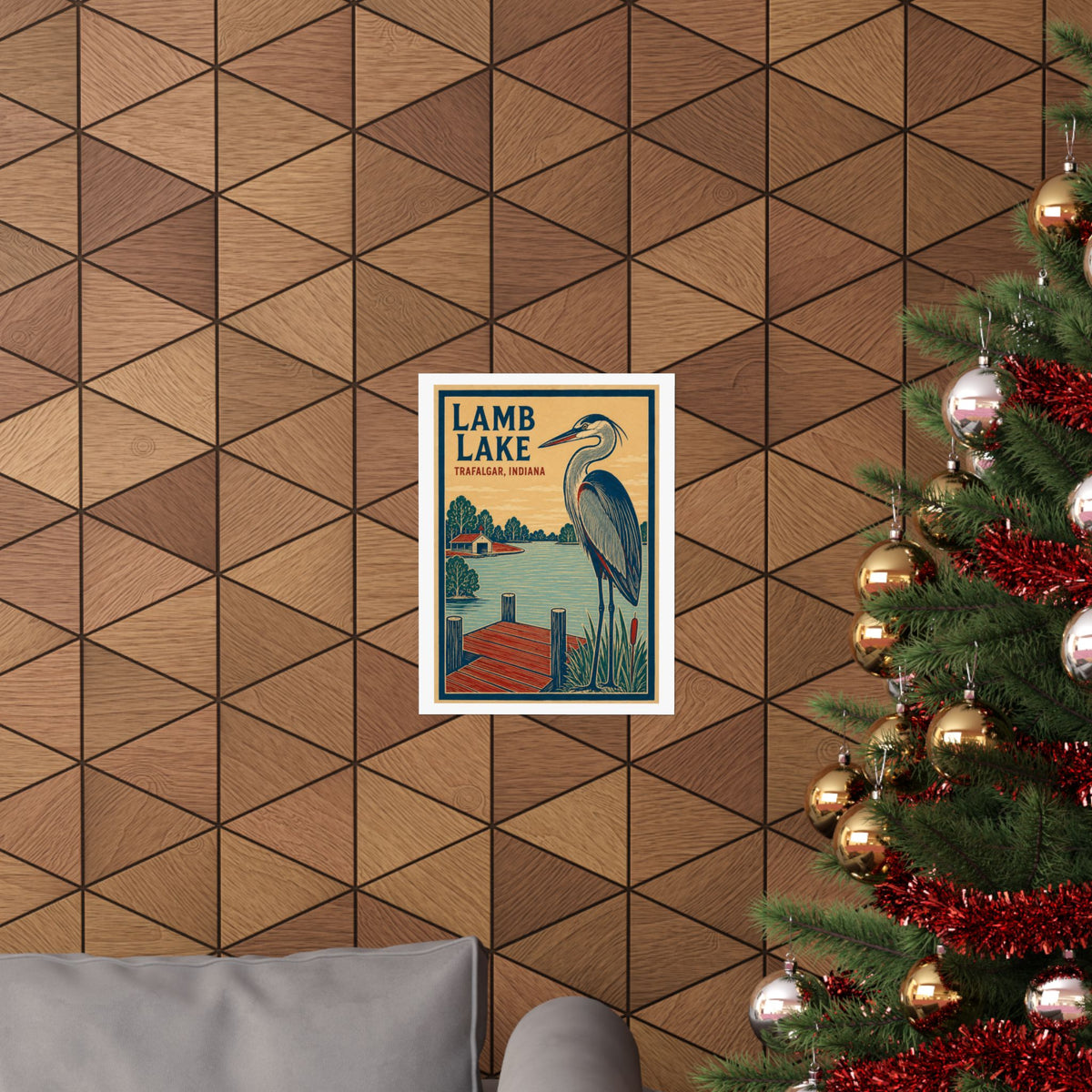 Lamb Lake Vintage Blue Heron Poster