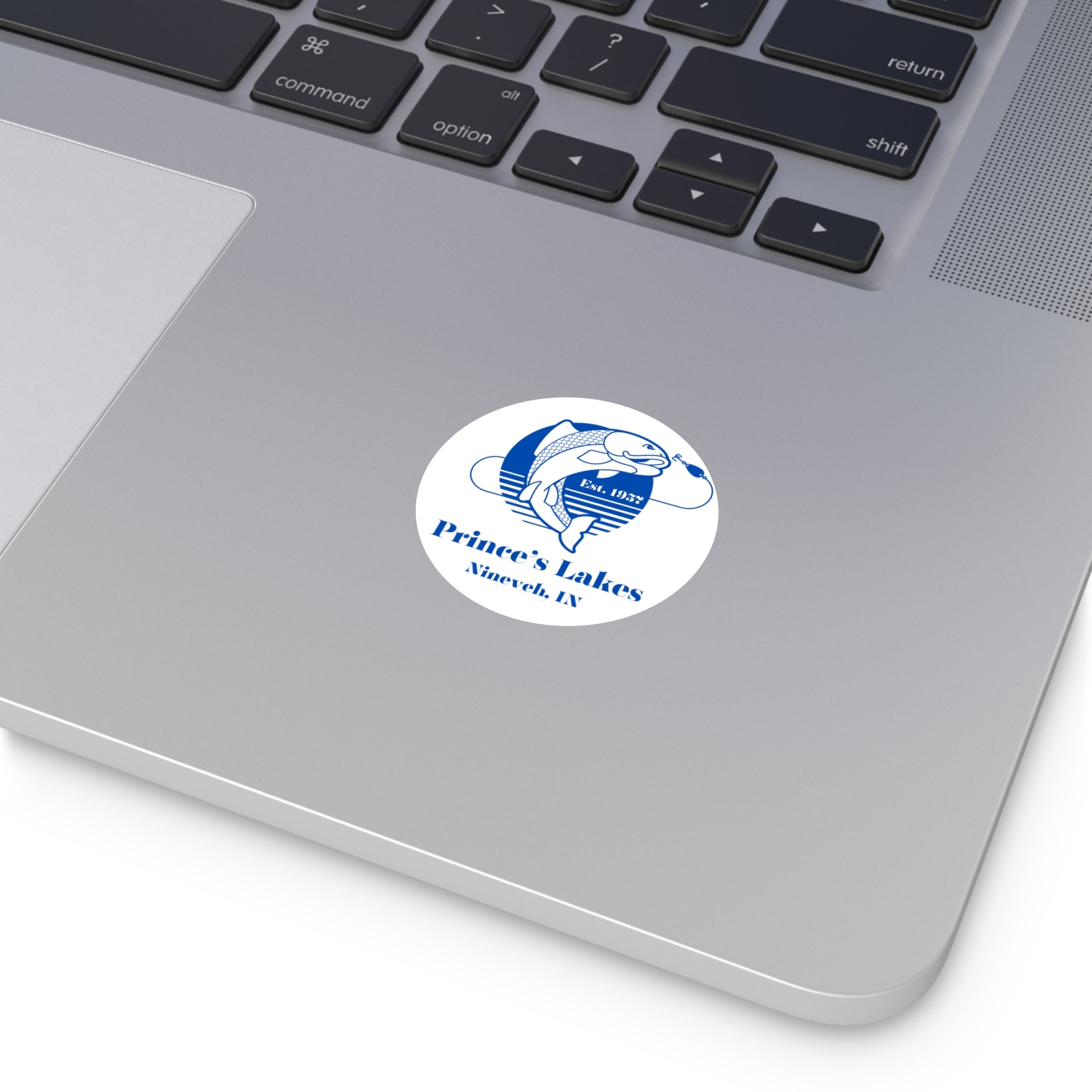 Prince's Lakes Fishing Sticker — Round Vinyl 'Est. 1957' (Nineveh, IN)