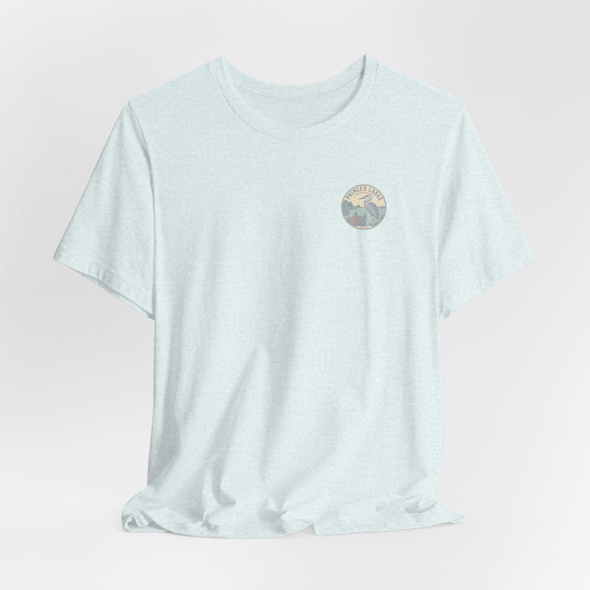 Prince's Lakes Great Blue Heron Graphic Tee — Vintage Nature Pocket & Back Print