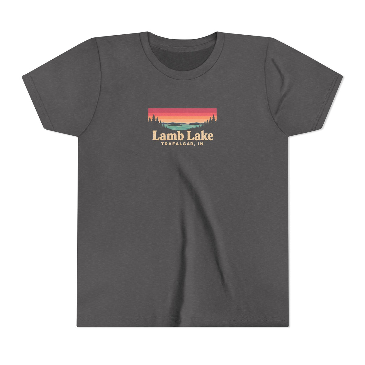 Youth Tee — Lamb Lake Retro Sunset Graphic