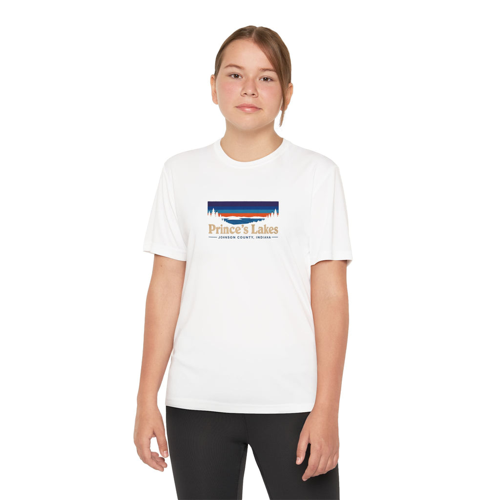 Prince's Lakes Youth Performance Tee — Retro Sunset Camp Shirt