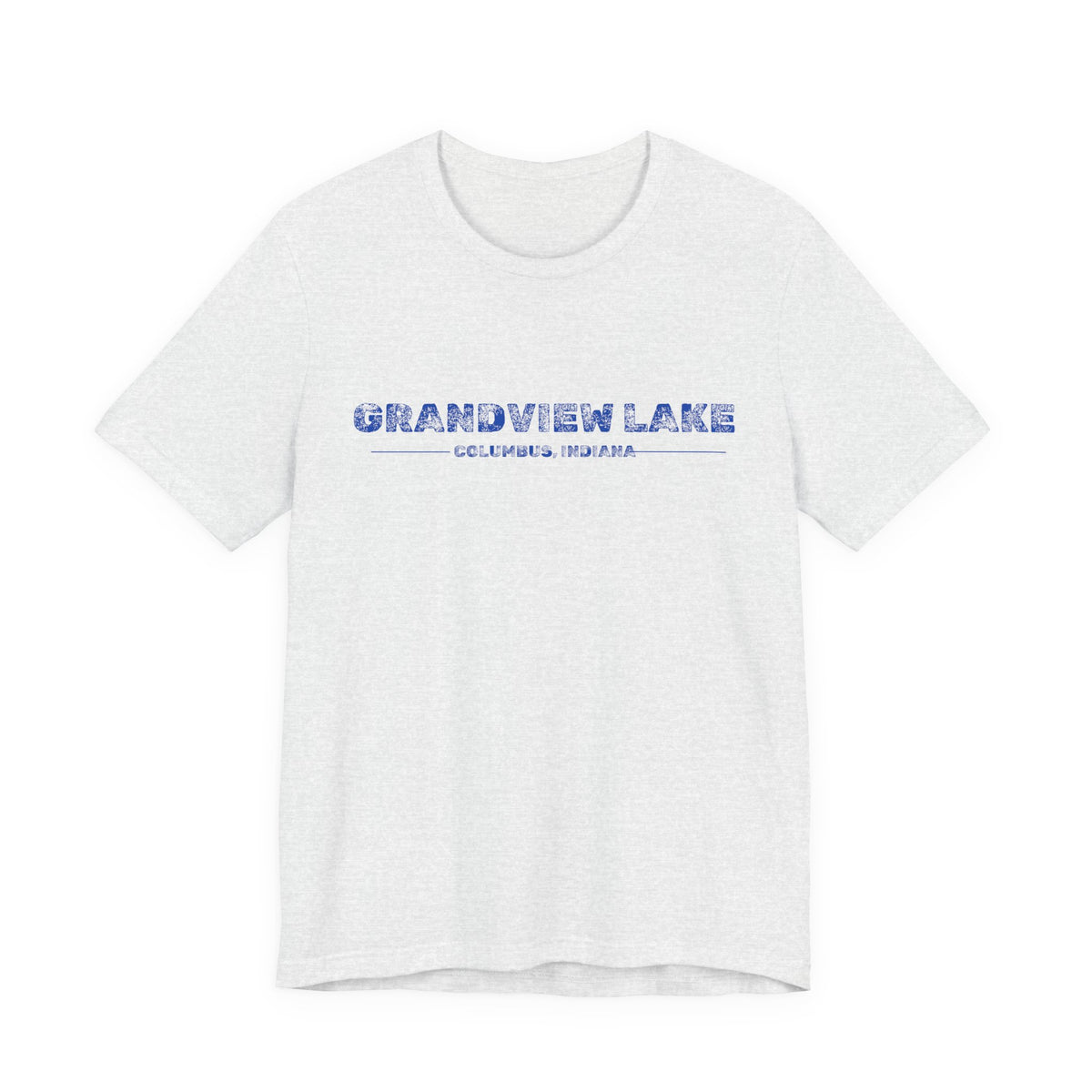 Grandview Lake Columbus, Indiana Tee — Vintage Blue Text Short Sleeve T-Shirt