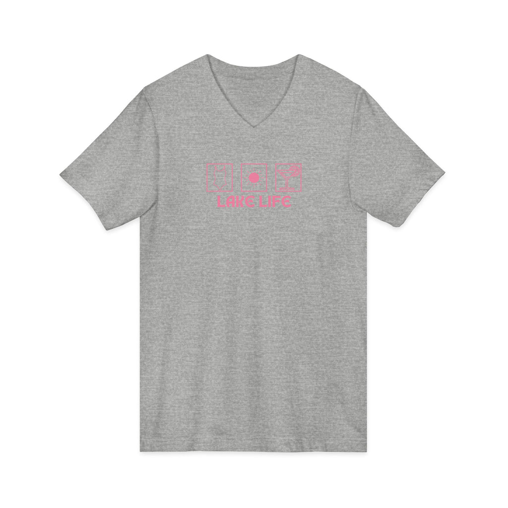 Lake Life V-Neck Tee — Pink Minimalist Icons T-Shirt