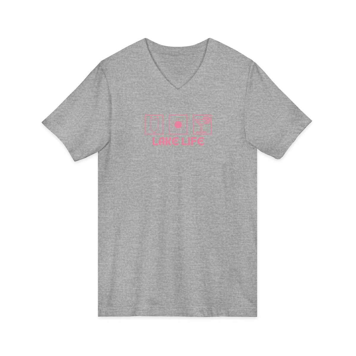 Lake Life V-Neck Tee — Pink Minimalist Icons T-Shirt