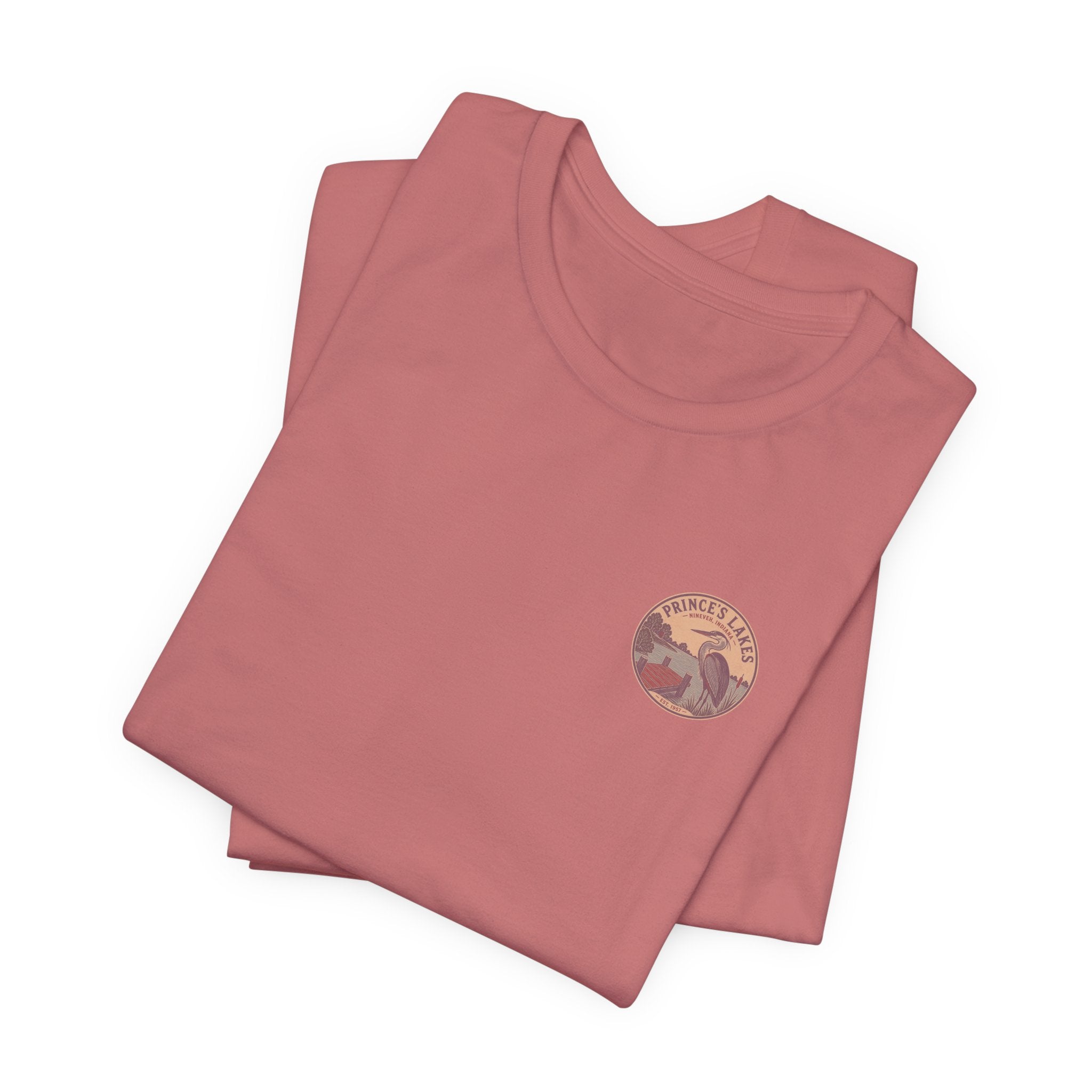 Prince's Lakes Great Blue Heron Graphic Tee — Vintage Nature Pocket & Back Print