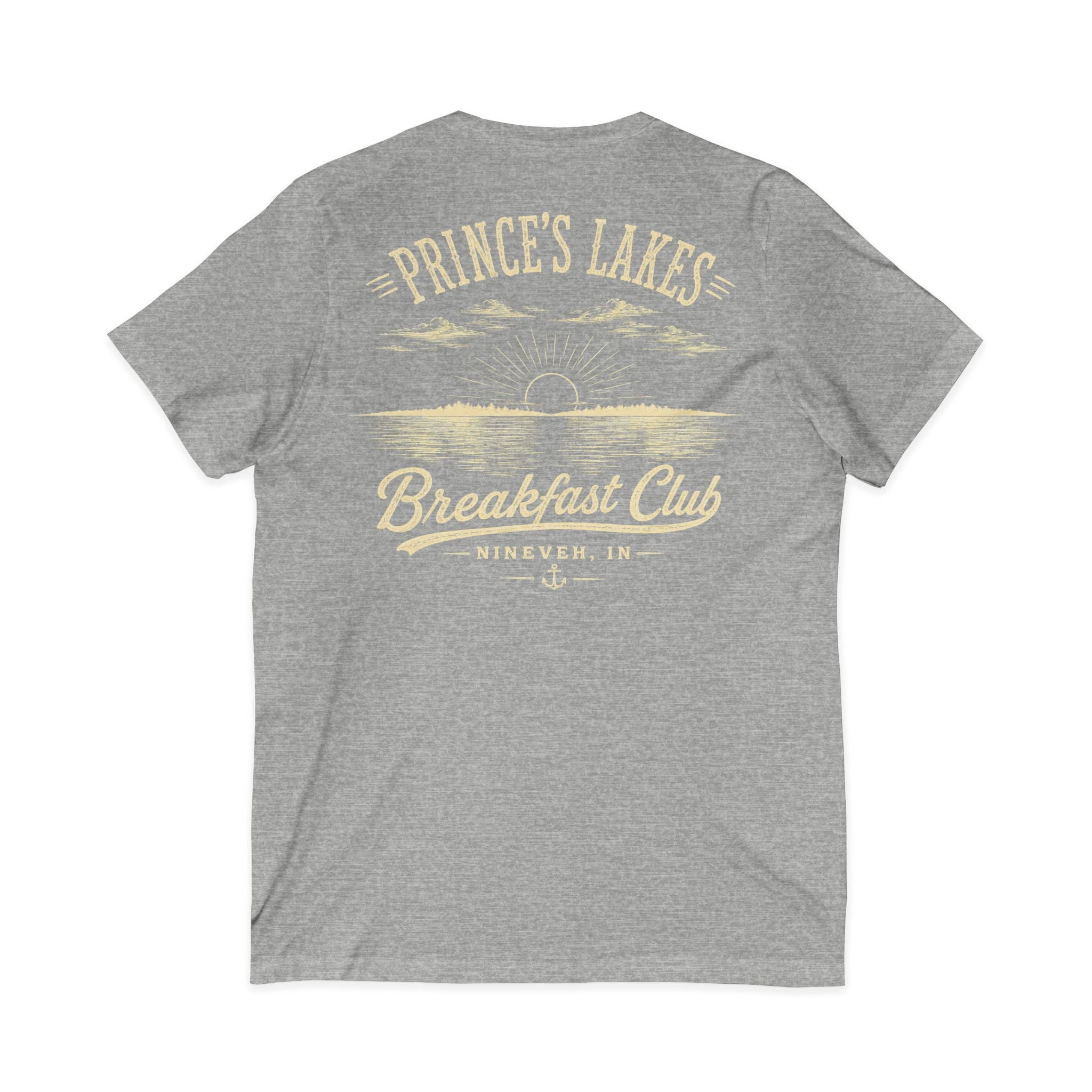 Good Food Good Company Good Morning V-Neck Tee — Retro Lake Breakfast Club Graphic Shirt