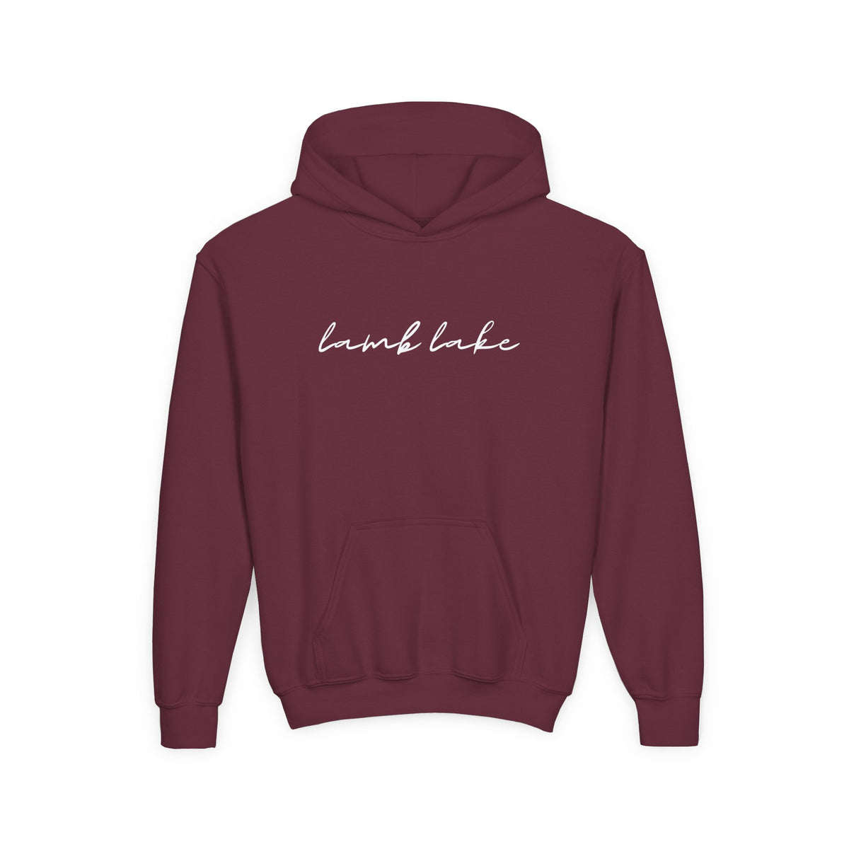 Youth Hoodie with "lamb lake" Script — Soft Casual Pullover