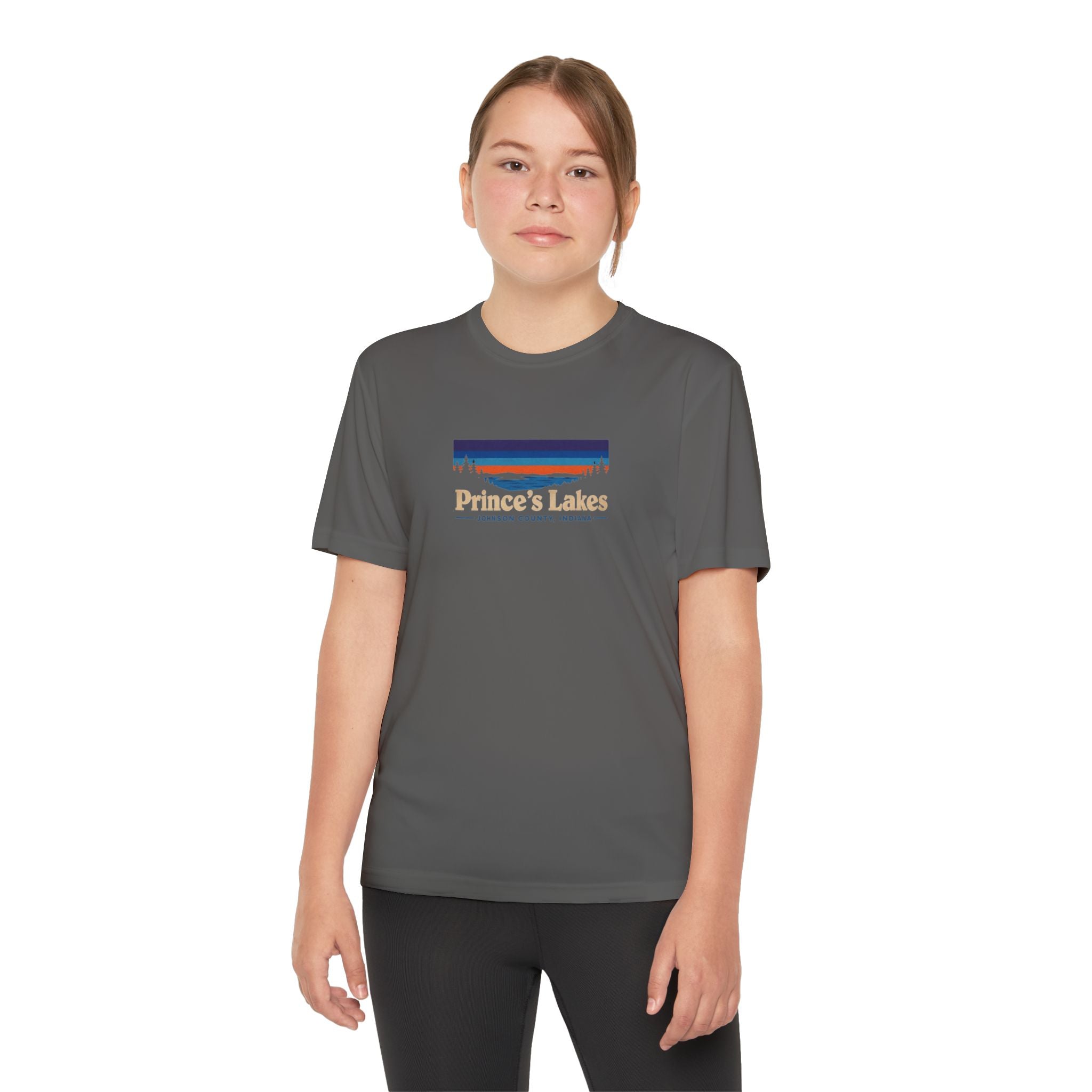 Prince's Lakes Youth Performance Tee — Retro Sunset Camp Shirt