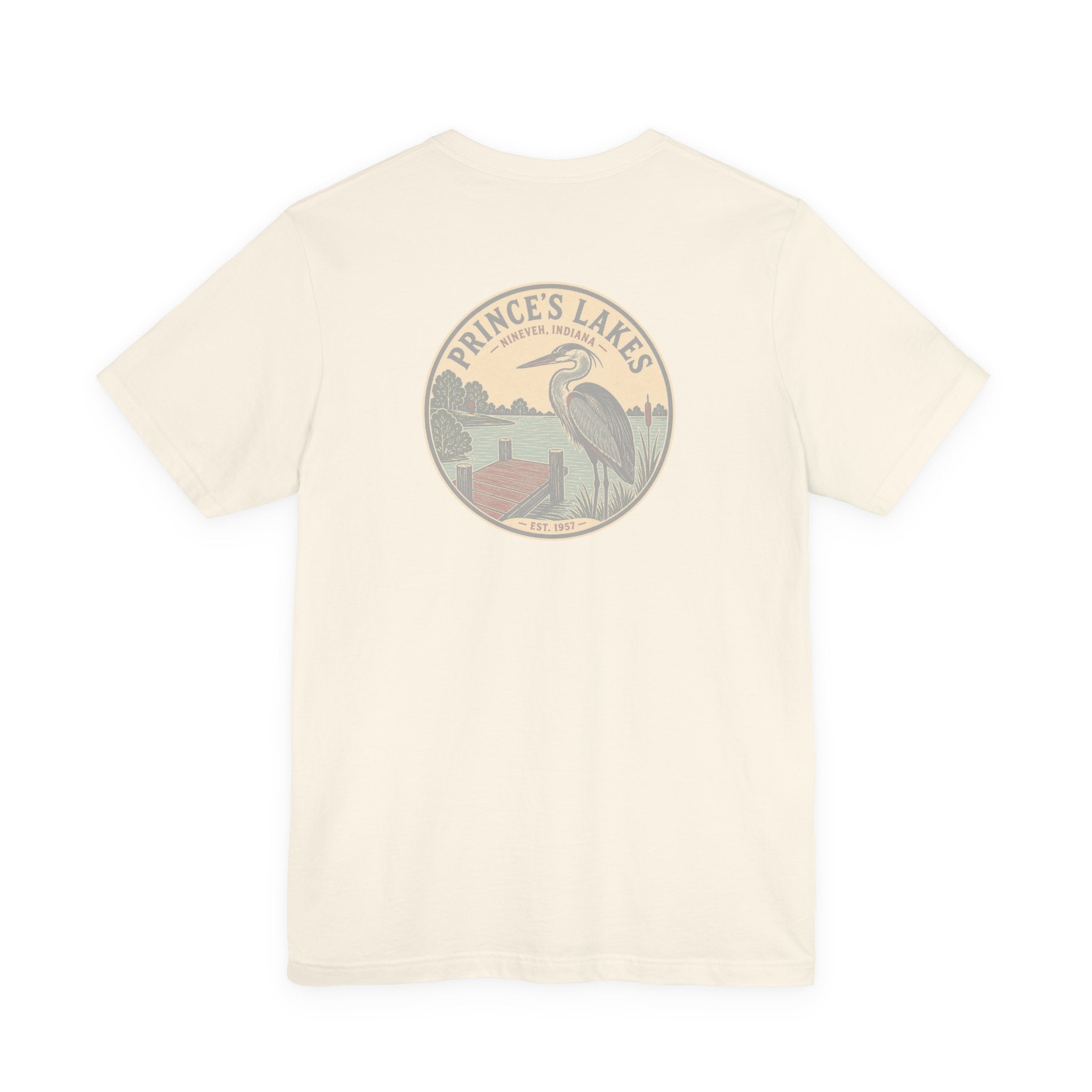 Prince's Lakes Great Blue Heron Graphic Tee — Vintage Nature Pocket & Back Print