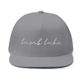 Lamb Lake White Script Embroidered Flat Bill Cap