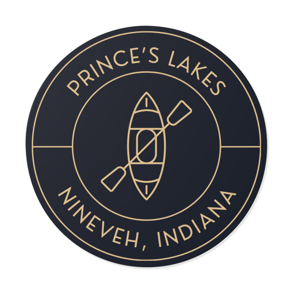 Prince's Lakes Kayak Round Vinyl Sticker — Nineveh, Indiana Outdoor Decal