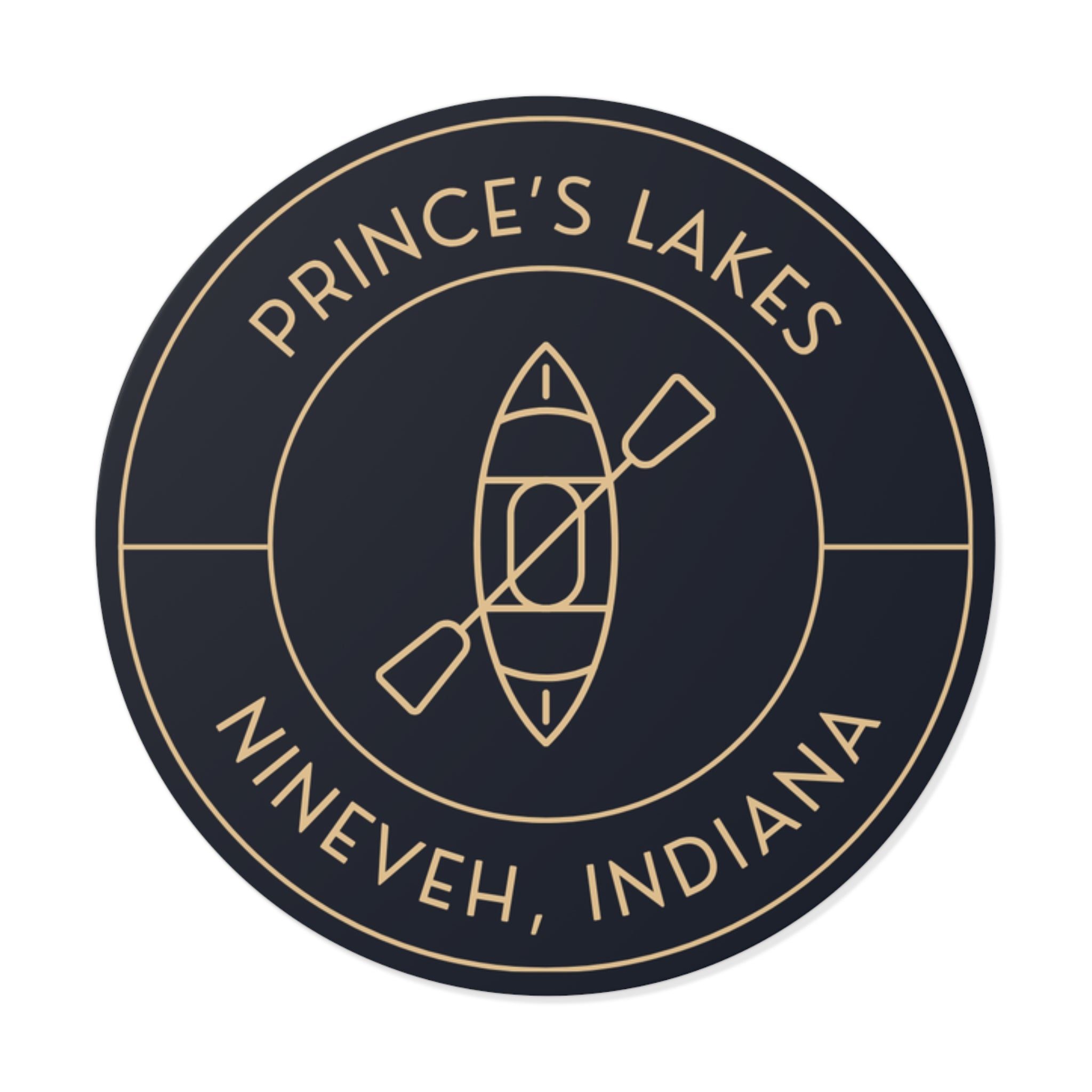 Prince's Lakes Kayak Round Vinyl Sticker — Nineveh, Indiana Outdoor Decal