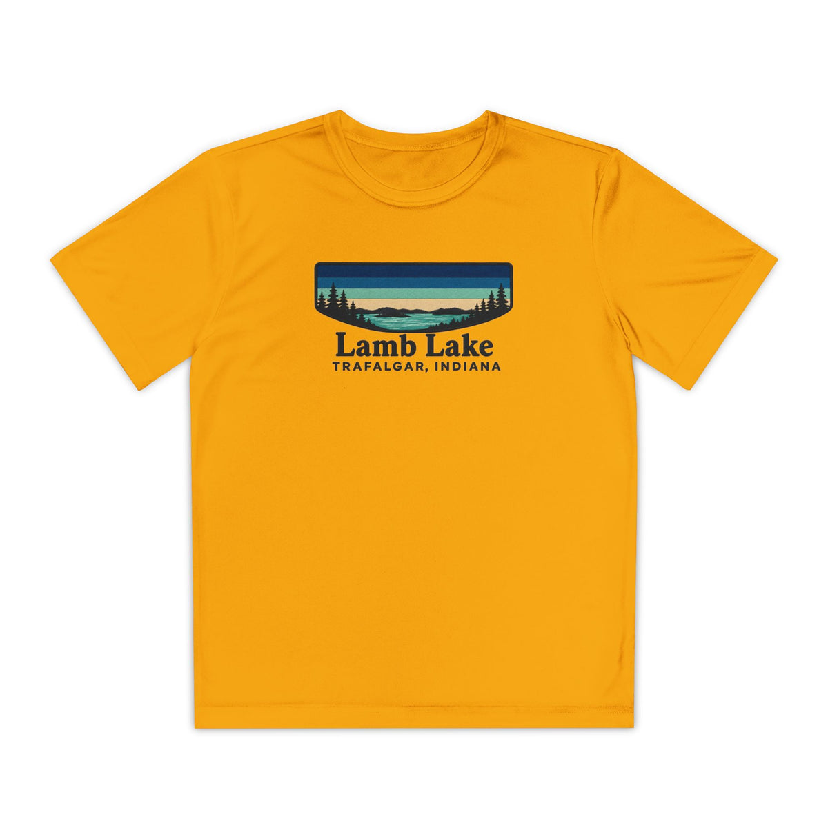Youth Performance Tee — Lamb Lake Retro Sunset Camp Shirt
