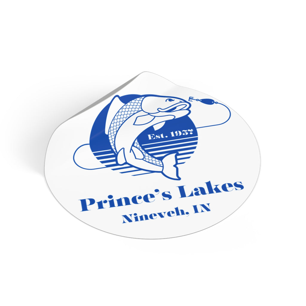 Prince's Lakes Fishing Sticker — Round Vinyl 'Est. 1957' (Nineveh, IN)
