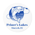 Prince's Lakes Fishing Sticker — Round Vinyl "Est. 1957" (Nineveh, IN)