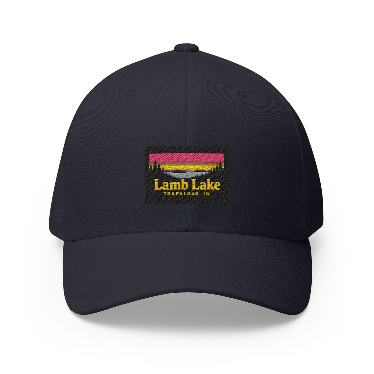 Lamb Lake Embroidered Cap — Scenic Lake Sunset Hat