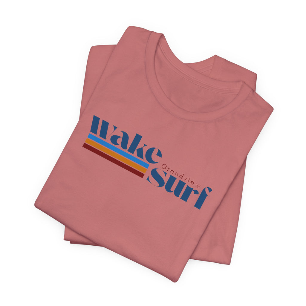 Wake Surf Grandview Stripe Tee — Retro Surfing Graphic T-Shirt