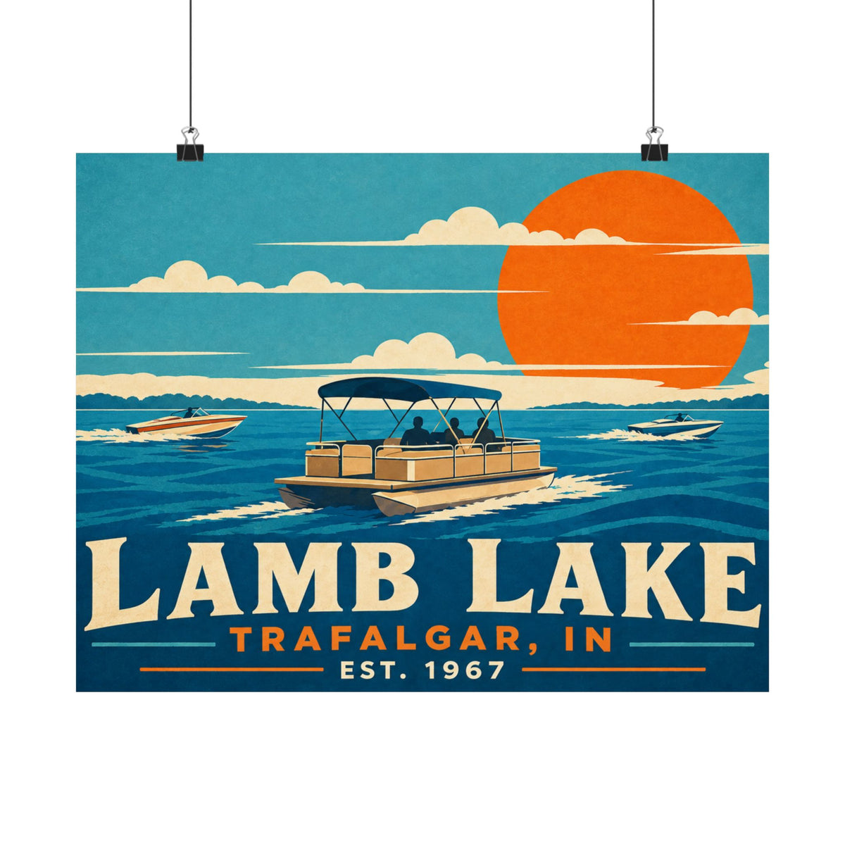 Lamb Lake Poster — Vintage Lake Boat Print (Trafalgar, IN, Est. 1967)