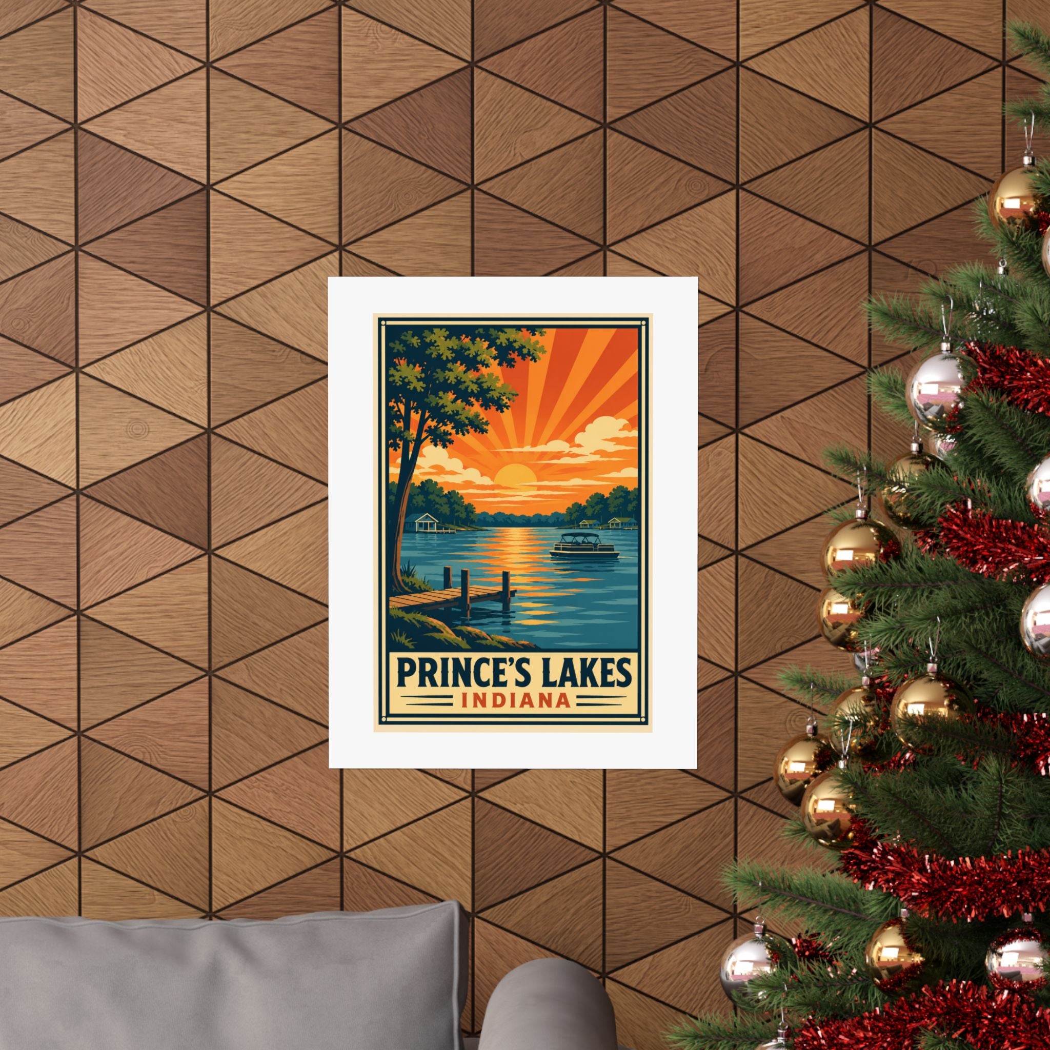 Prince's Lakes Indiana Sunset Poster- National Park Style