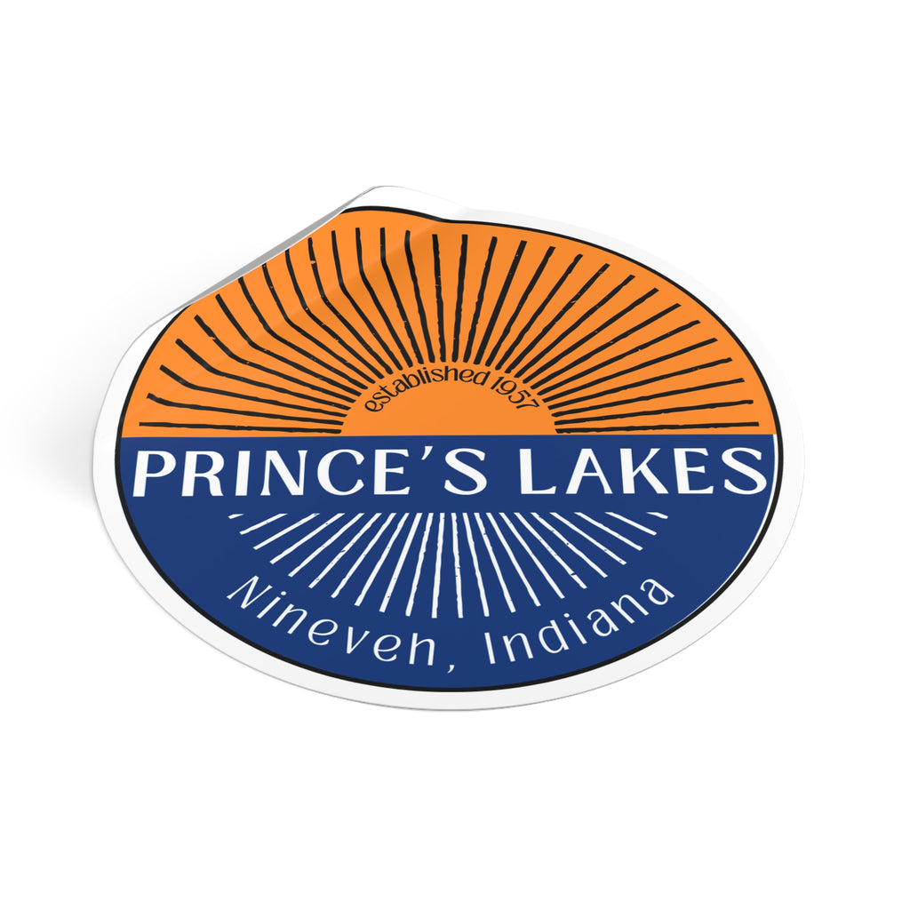 Prince's Lakes Round Vinyl Sticker — Nineveh, Indiana Split Sunrise Design