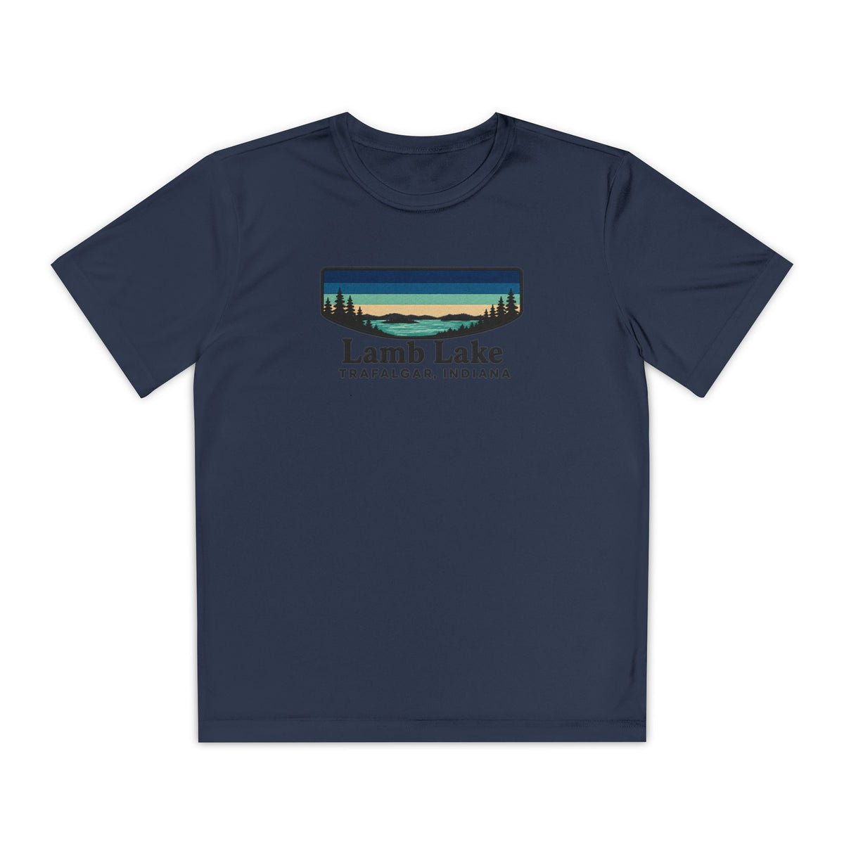 Youth Performance Tee — Lamb Lake Retro Sunset Camp Shirt
