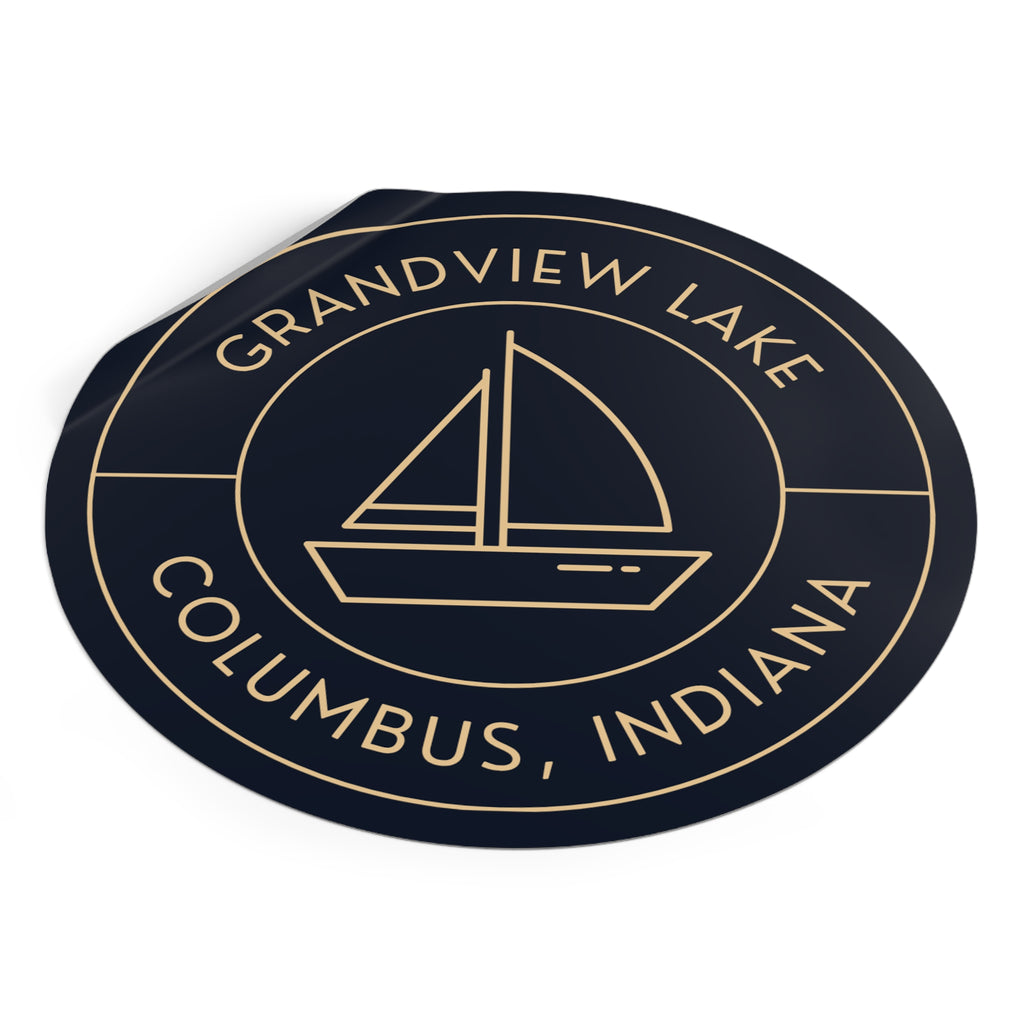 Grandview Lake Columbus Indiana Round Vinyl Sticker – Nautical Sailboat Logo