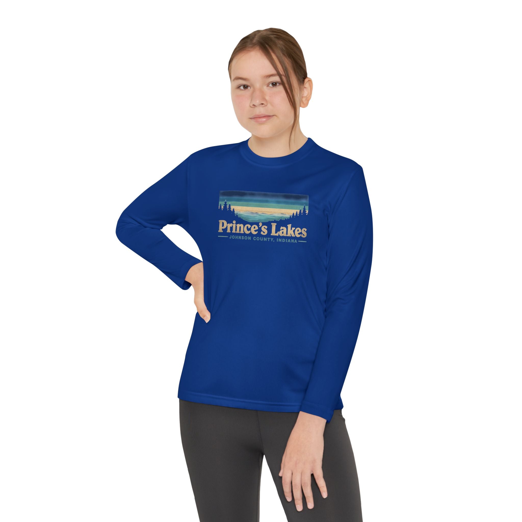 Prince's Lakes Youth Long Sleeve Tee — Retro Lakeside Nature Design