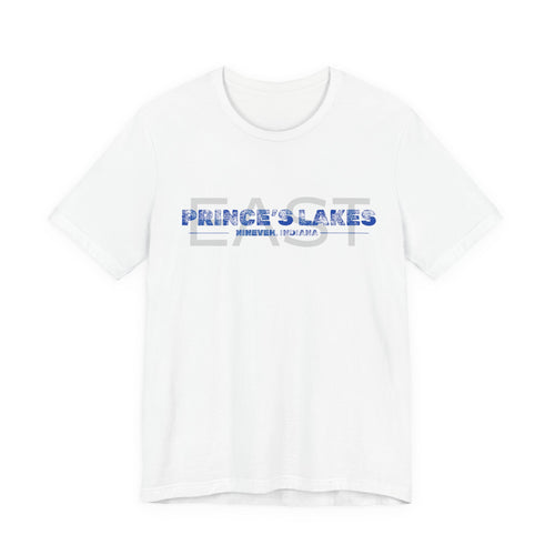 EAST Prince's Lakes, Indiana Tee — Vintage Blue Text Short Sleeve T-Shirt