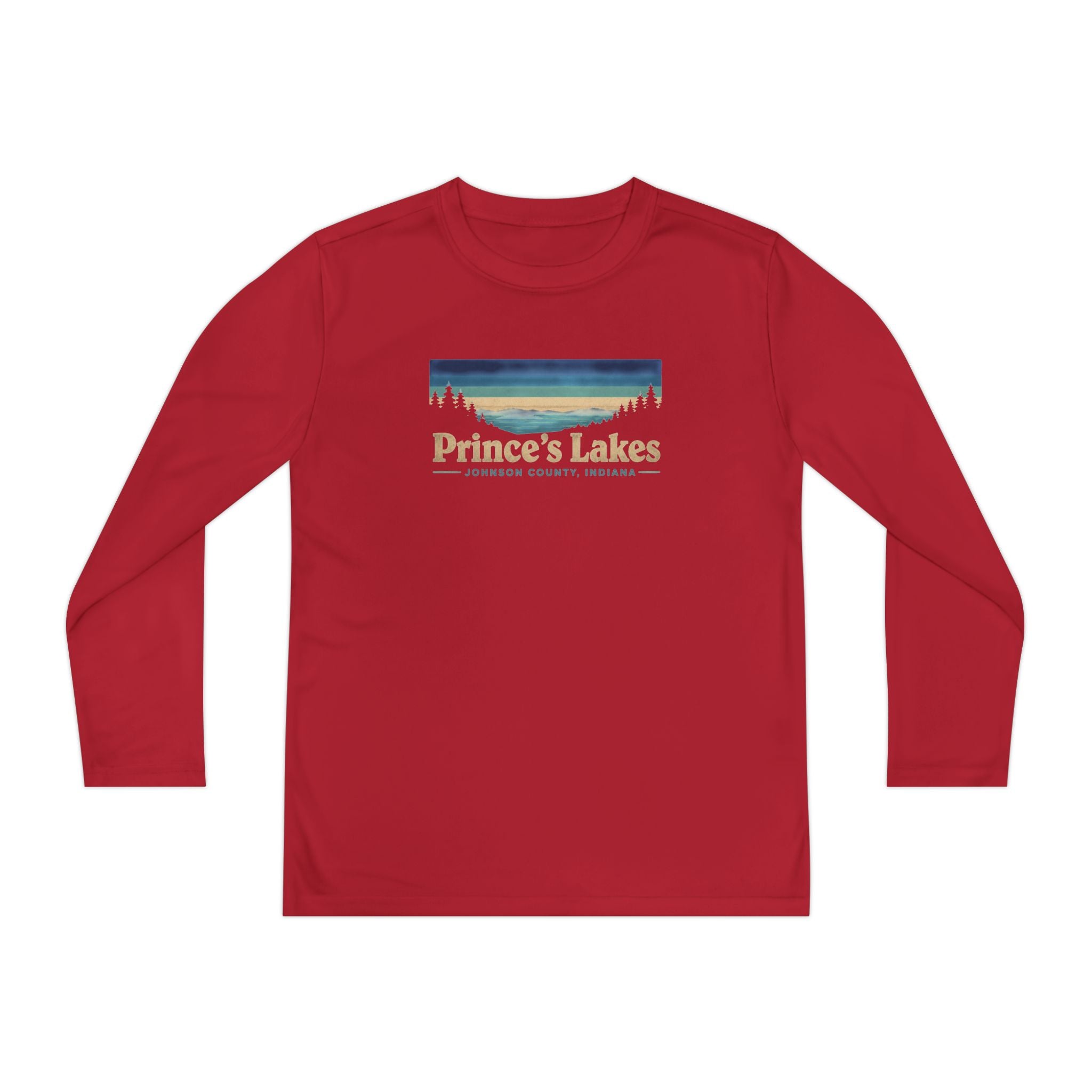 Prince's Lakes Youth Long Sleeve Tee — Retro Lakeside Nature Design