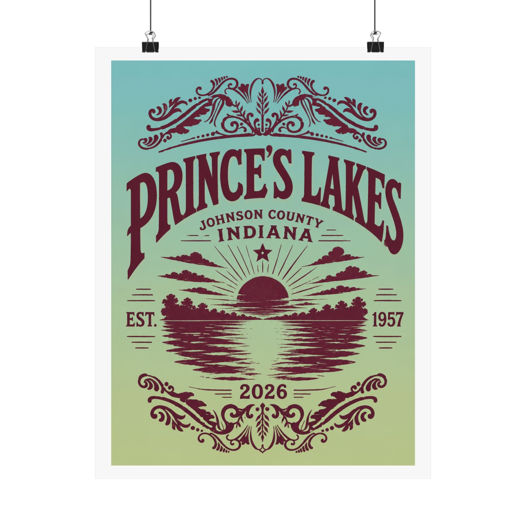 Prince's Lakes Indiana 2026 Commemorative Lake Poster — Matte Vertical Wall Art