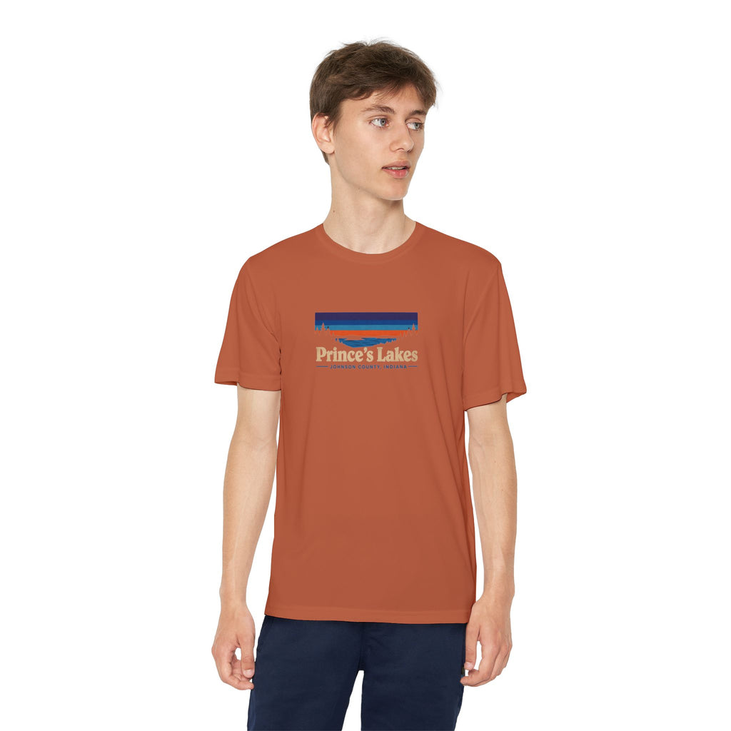 Prince's Lakes Youth Performance Tee — Retro Sunset Camp Shirt