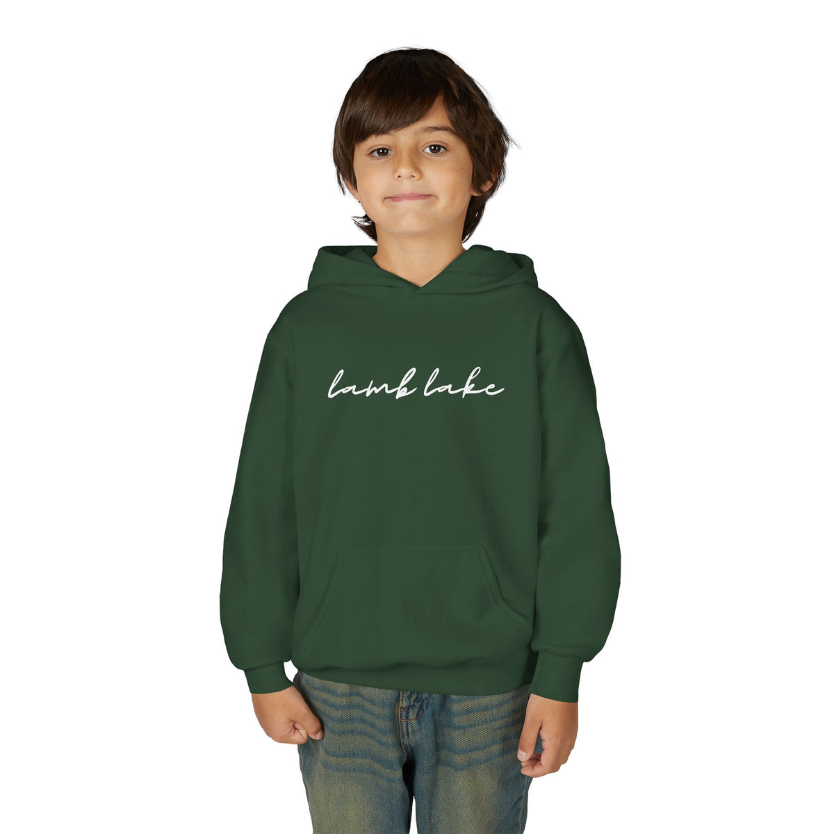 Youth Hoodie with "lamb lake" Script — Soft Casual Pullover