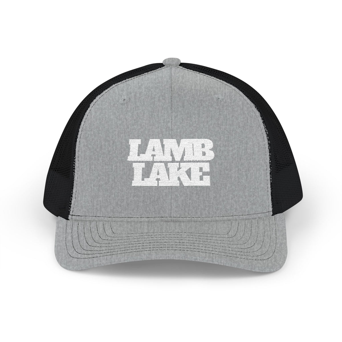 Lamb Lake Trucker Hat — Vintage White Mesh Snapback Cap