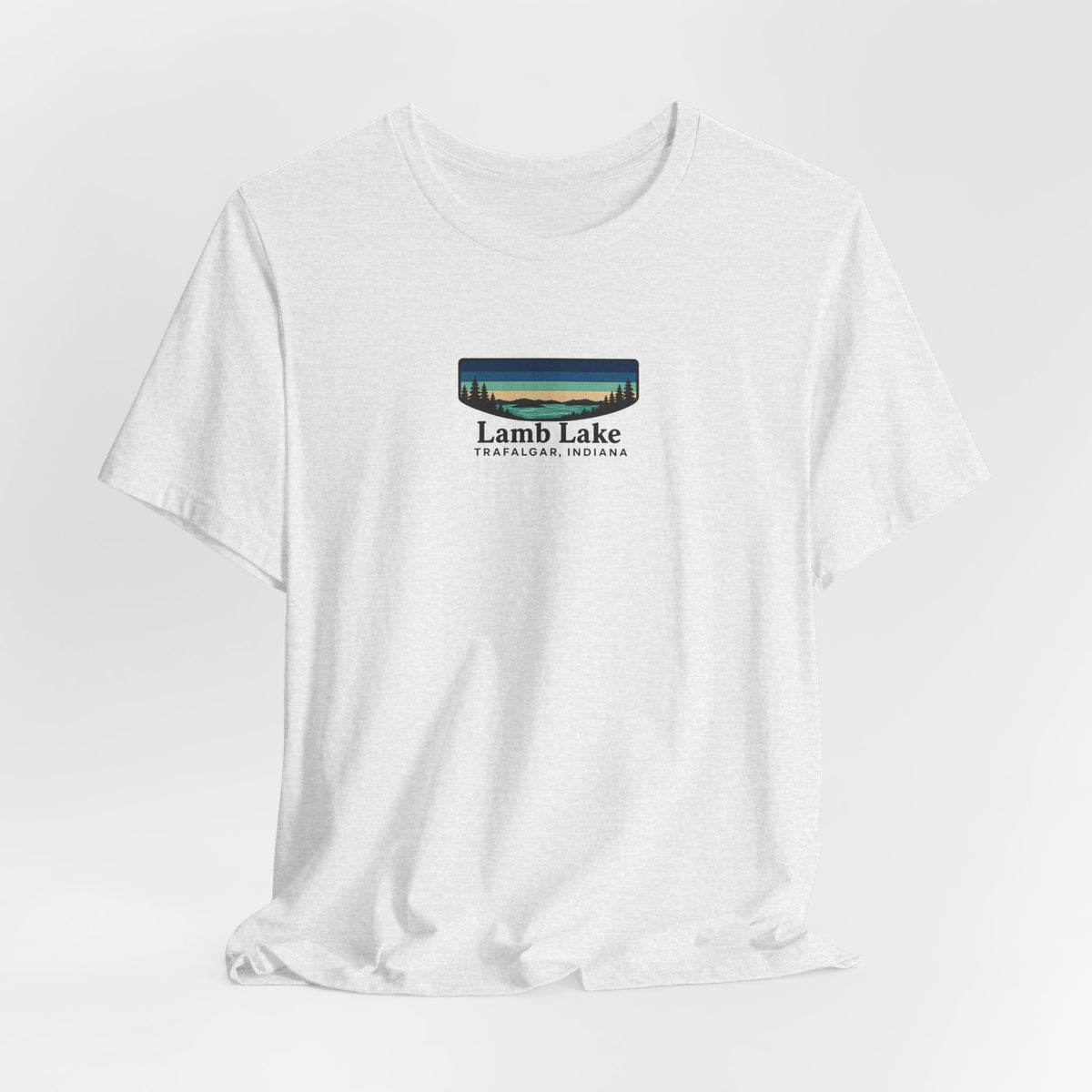 Lamb Lake Landscape Tee — Retro Mountain Lake Graphic T-Shirt