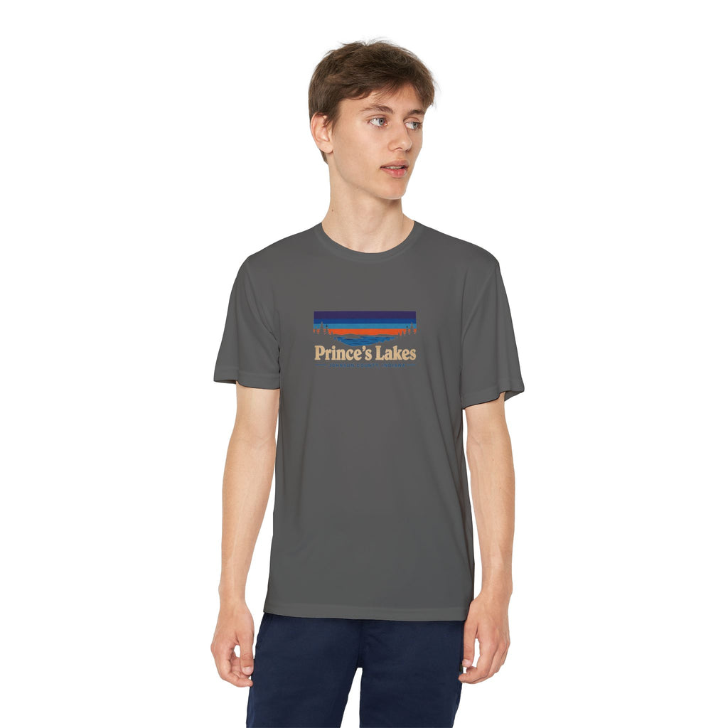 Prince's Lakes Youth Performance Tee — Retro Sunset Camp Shirt